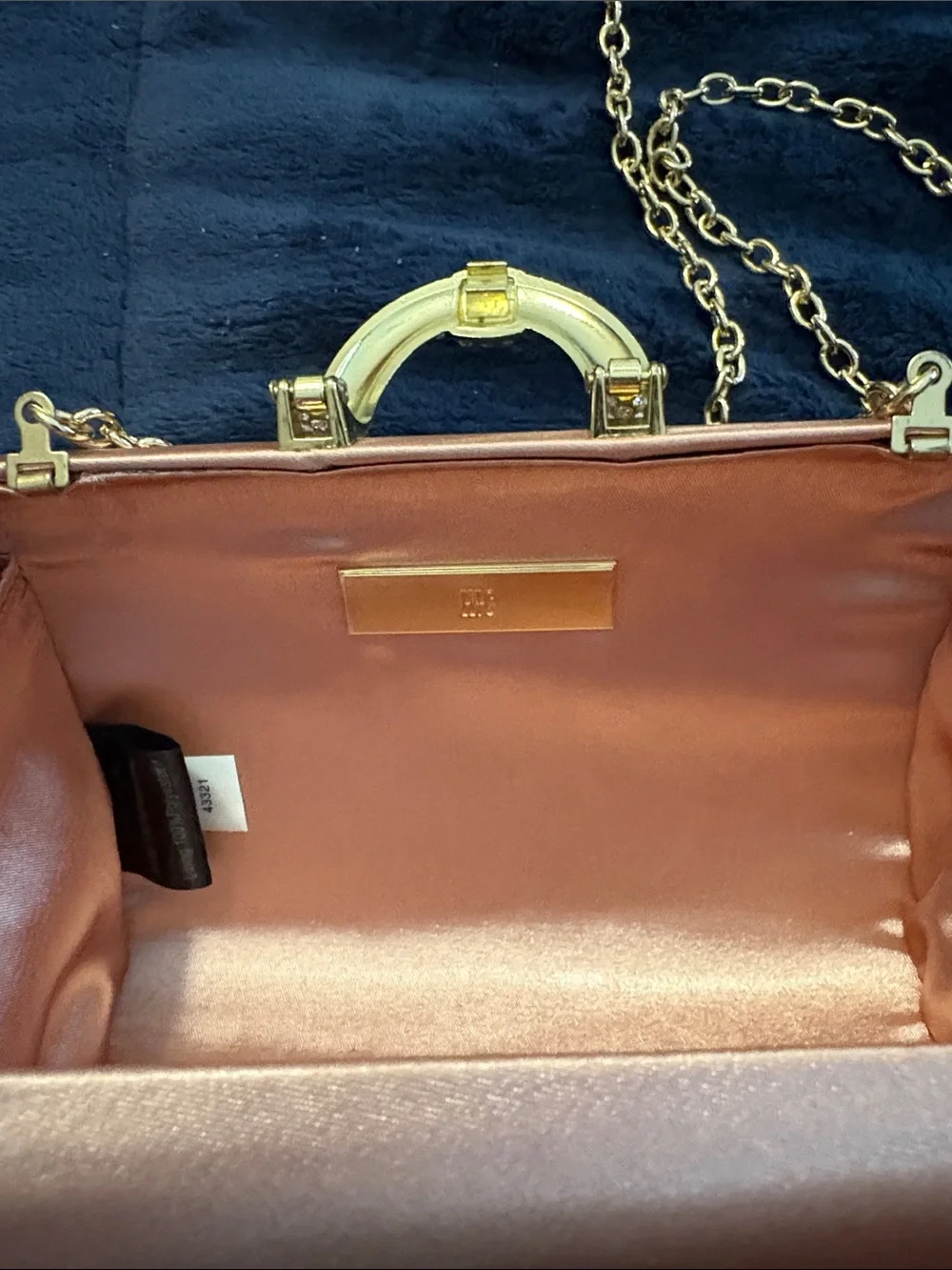 INC Rose Gold Satin Clutch with Crystal Horseshoe Accent